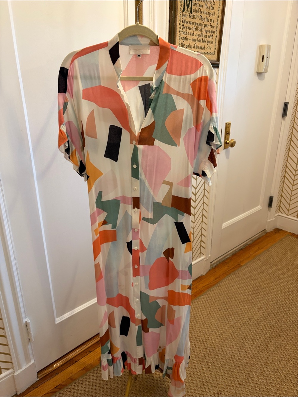 Abstract Print Button-Front Midi Dress in Multi-Color